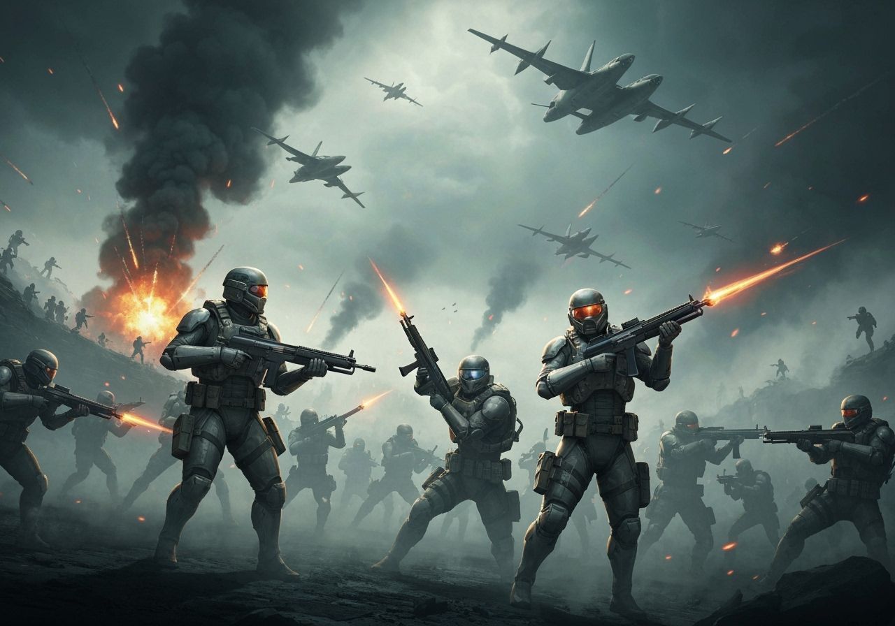 Futuristic Warzone Battle Scene in AAA Game Quality
