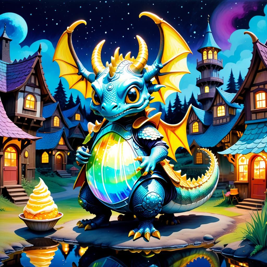 Magical Dragon Village in Watercolor and Ink