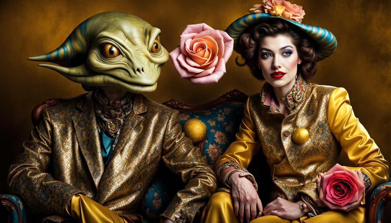 Cosmic Couture: Bizarre Characters in Amber and Rose Light
