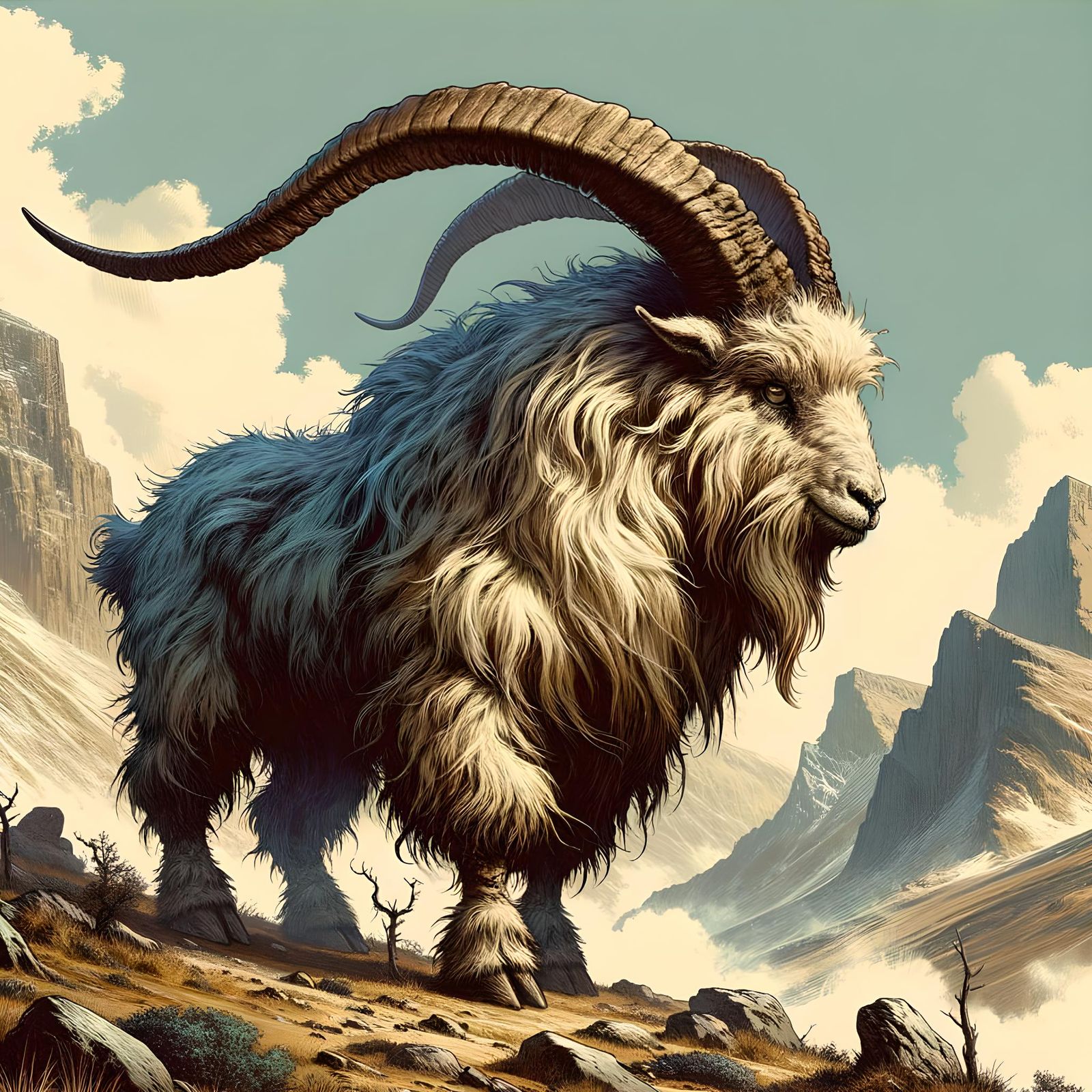 Majestic Giant Goat in Mountainous Terrain
