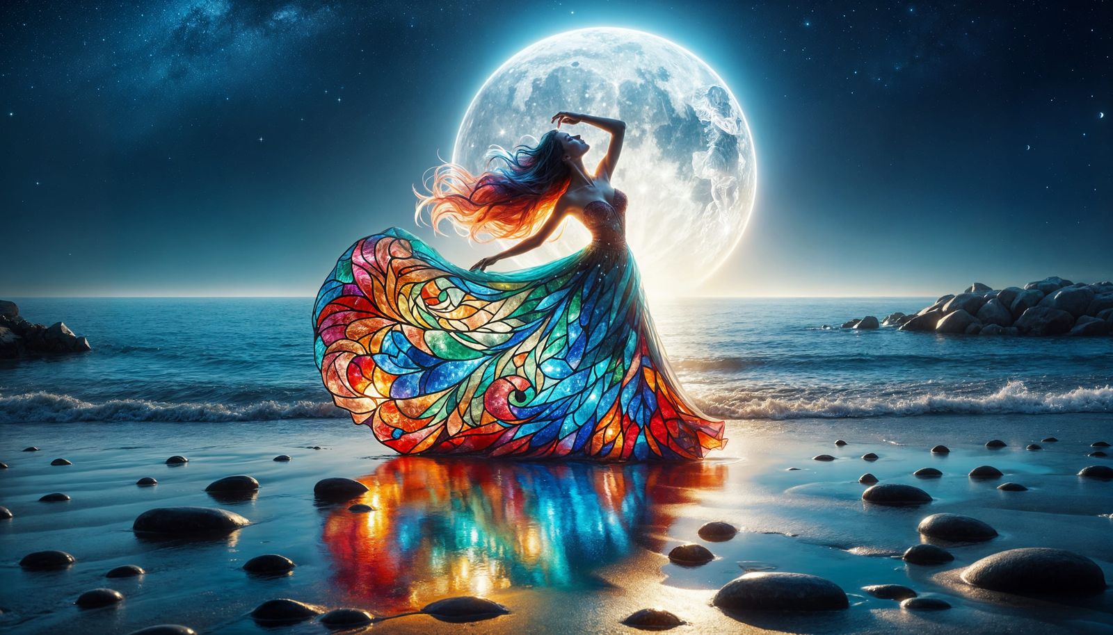 Ethereal Woman Dances Under Starlight