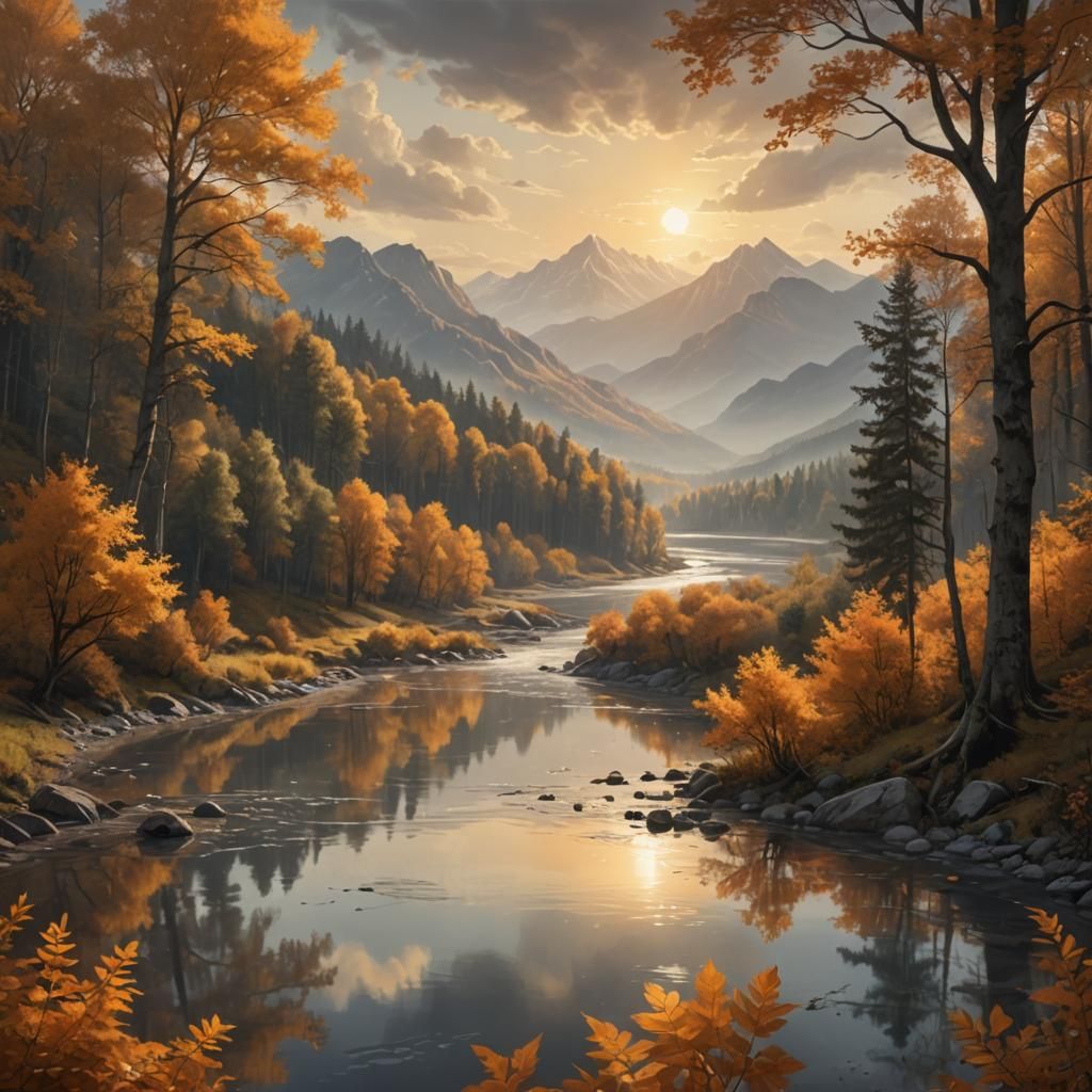Serene River Flowing Through Autumn Forest