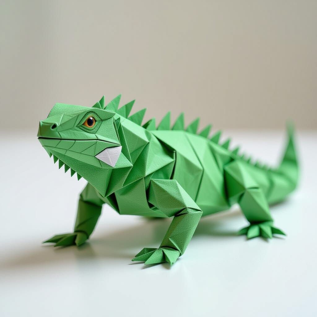 Intricate Origami Iguana in 8K Resolution