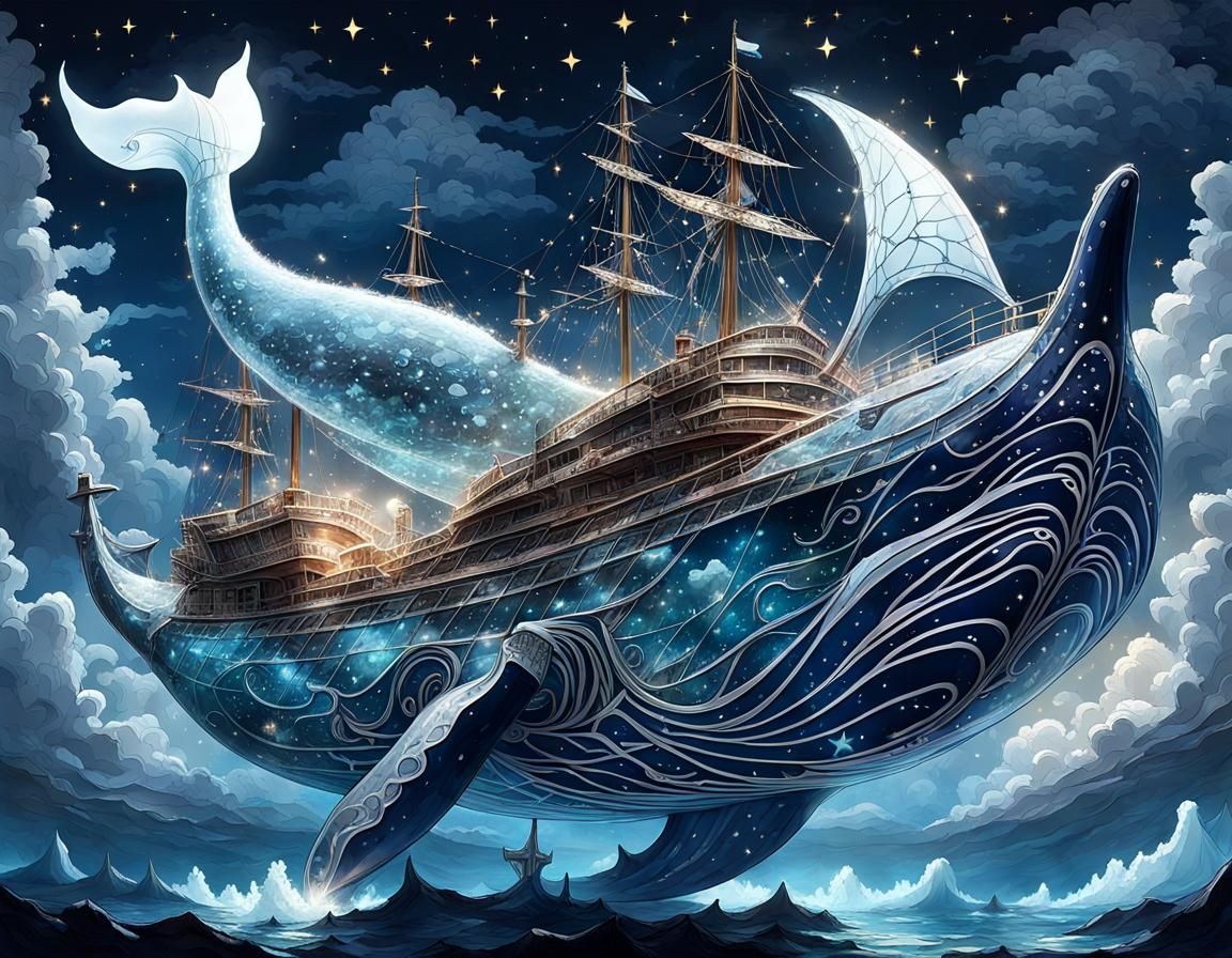 Crystalline Whale Ship on Starry Seas