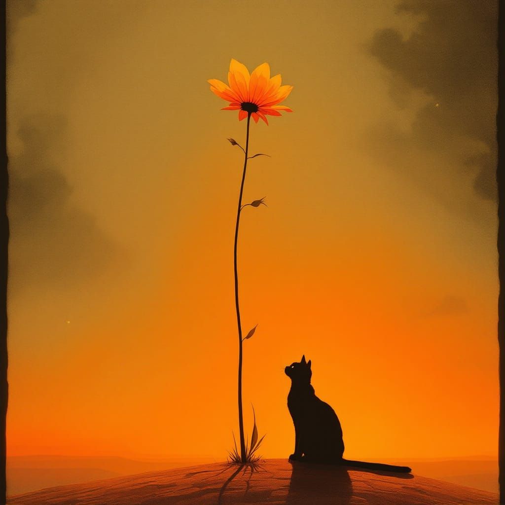 Metaphysical Cat Under Luminous Flower