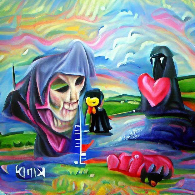 Kind Grim Reaper in Colourful Oil Paint