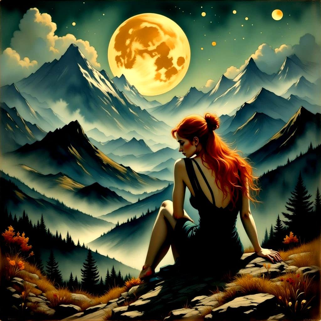 She stares at the moon