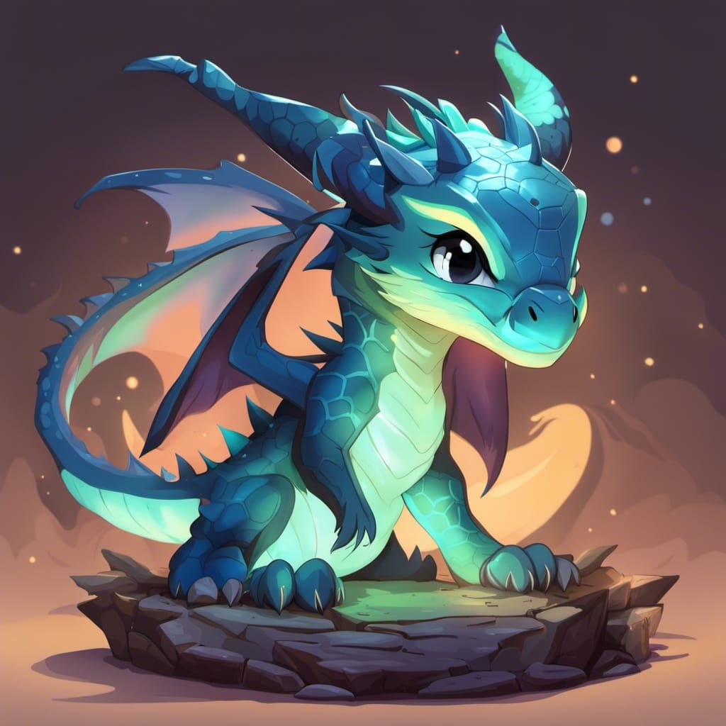 Chibi Dragon with Glowing Aura, Vector Art