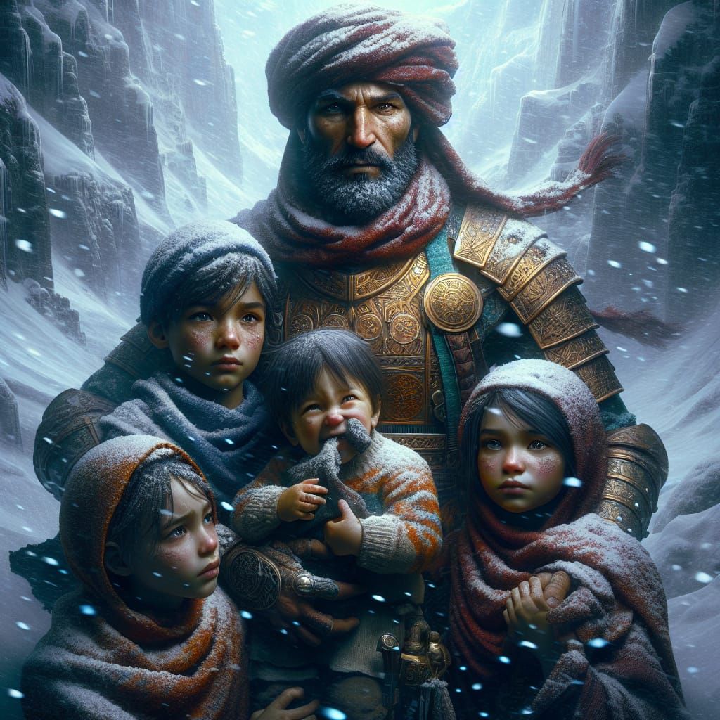 Khalid ibn al-Walid with his children, in the mountain