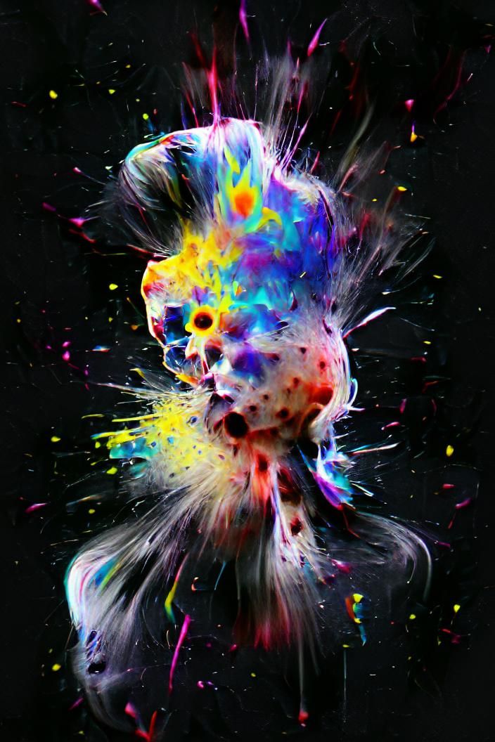 Explosive Head with Colorful Splatter on Black