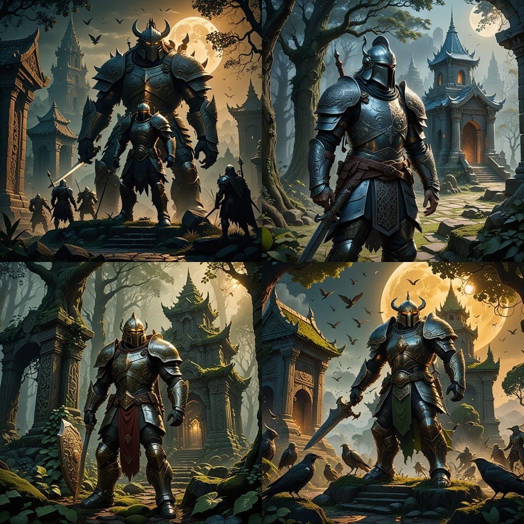 Mystical Temple under Moonlit Fantasy Skies