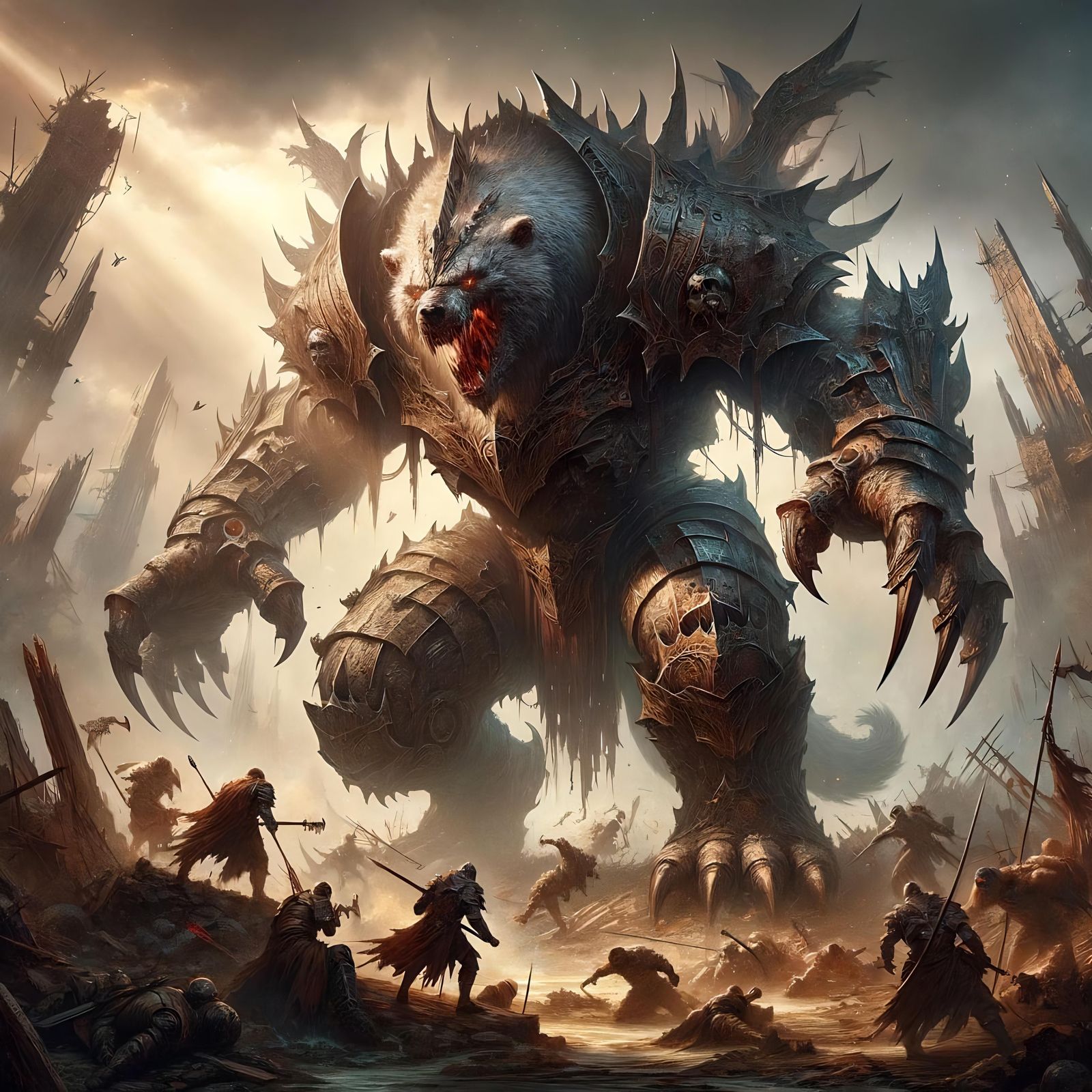 Ironclad Mauler: Heavily Armored Mythical Beast on Battlefie...