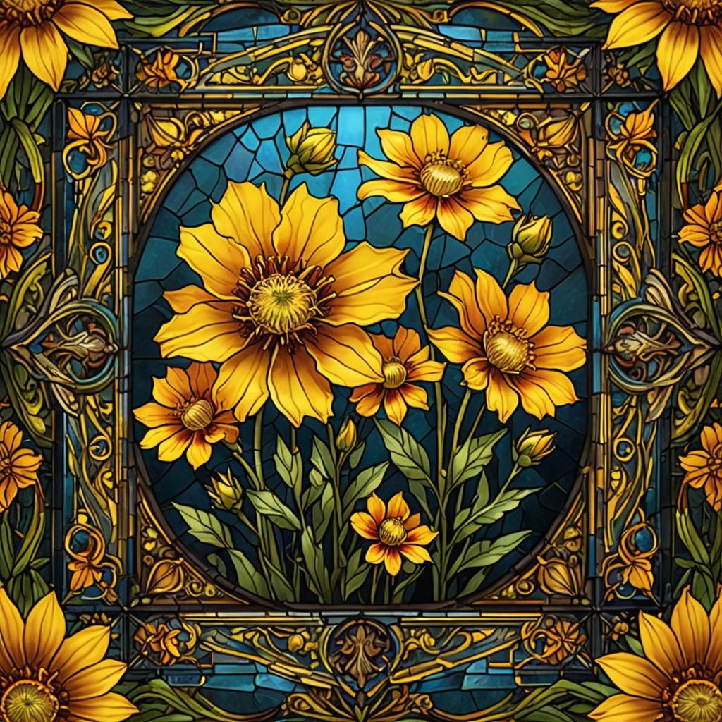 Stained Glass Coreopsis Flower: Digital Matte Painting