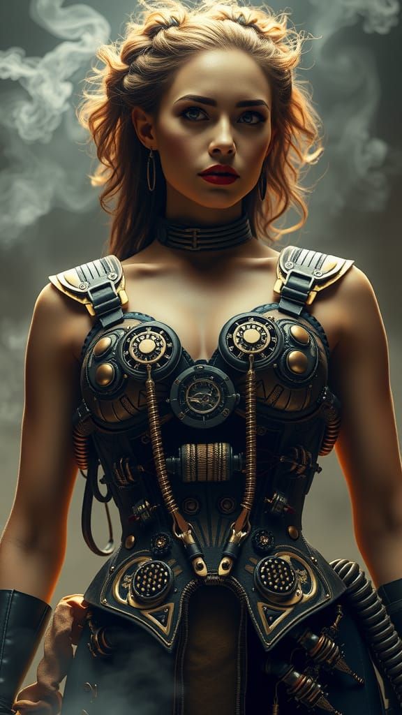 Goddess in Chestpunk Corset, Baroque Cyberpunk Style