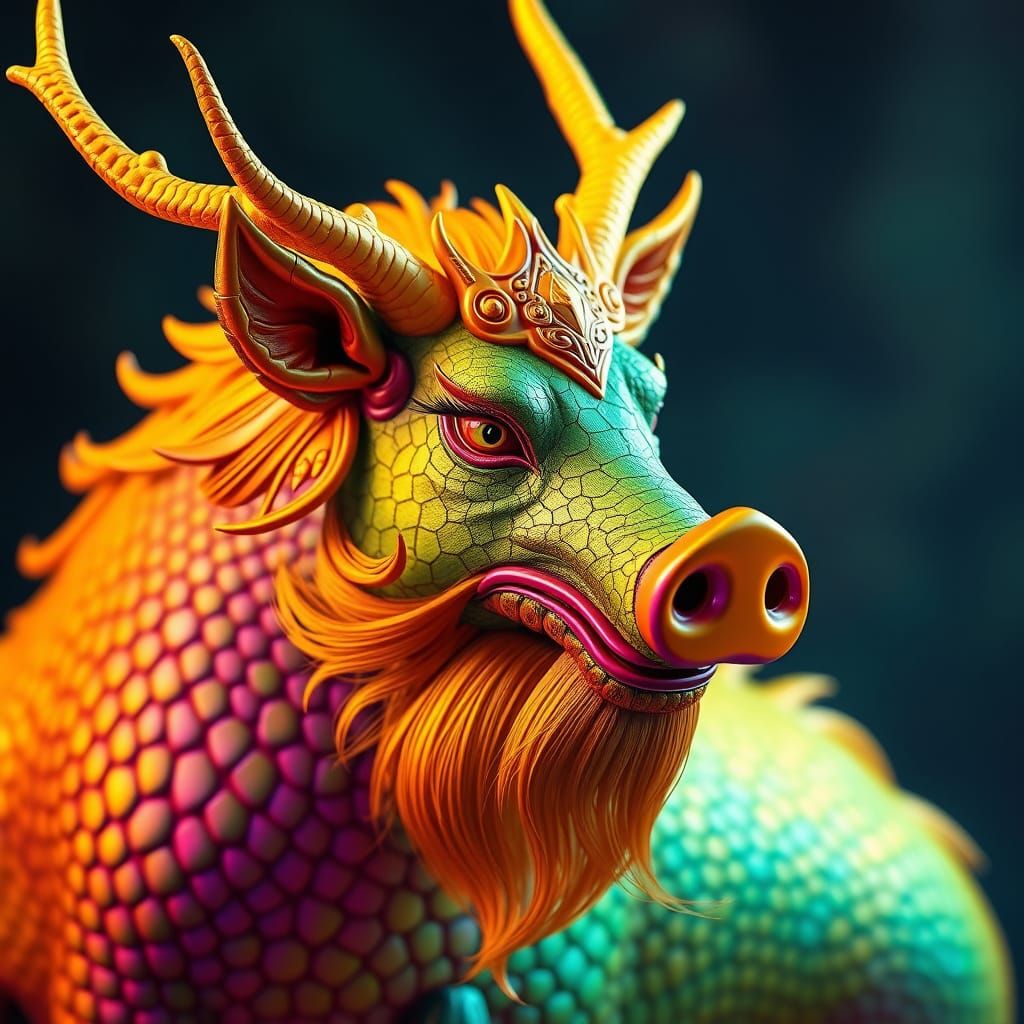 Ethereal Qilin-Chimaera in Vibrant Jewel Tones