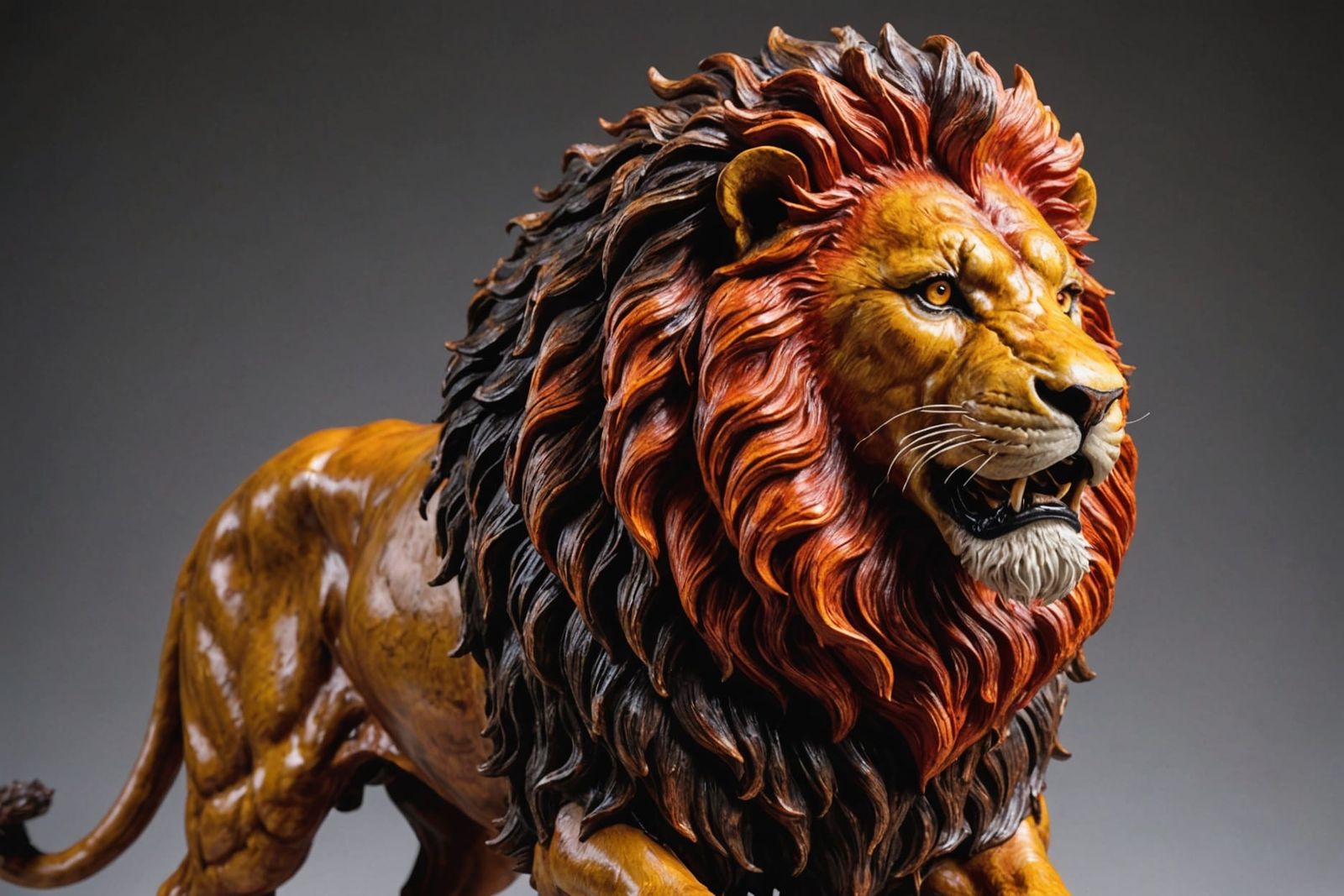 Majestic Lion Wax Sculpture with Fiery Mane