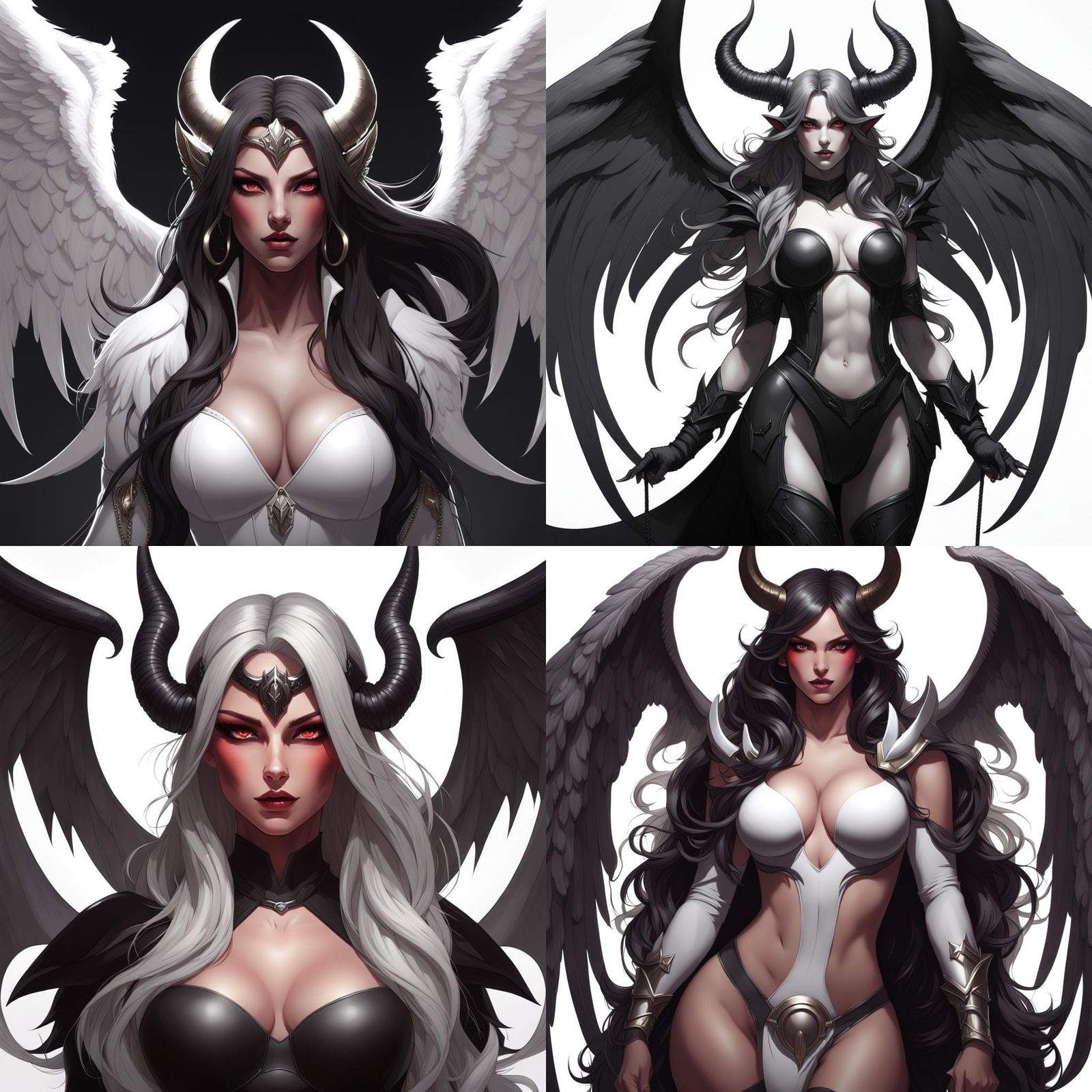 Minotaur Demon Angel Girl Portrait in Hyperdetailed Style