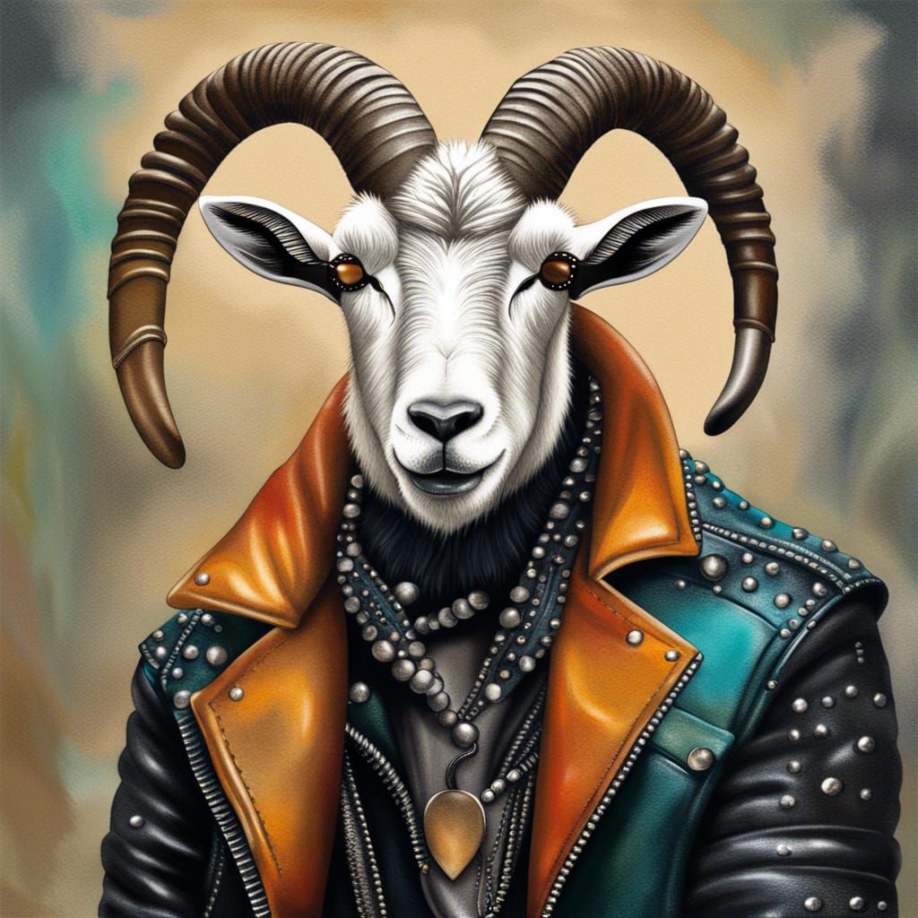 Mountain Goat in Sunglasses and Leather Jacket