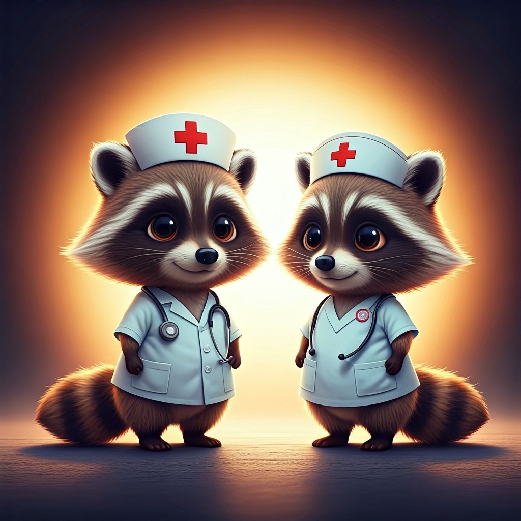 Adorable Chibi Raccoon Doctor and Nurse Duo