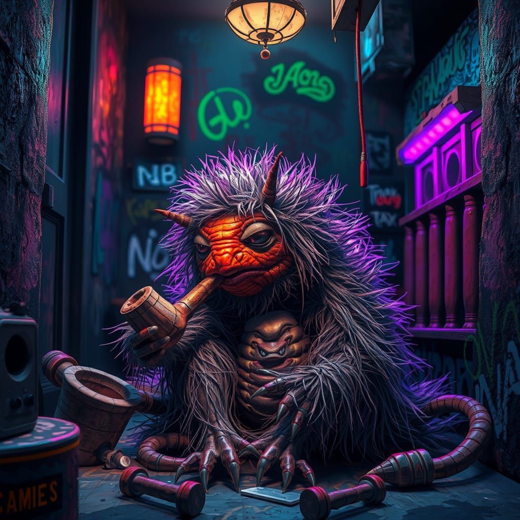 Caterpillar Smoking Pipe in Urban Graffiti Art Style