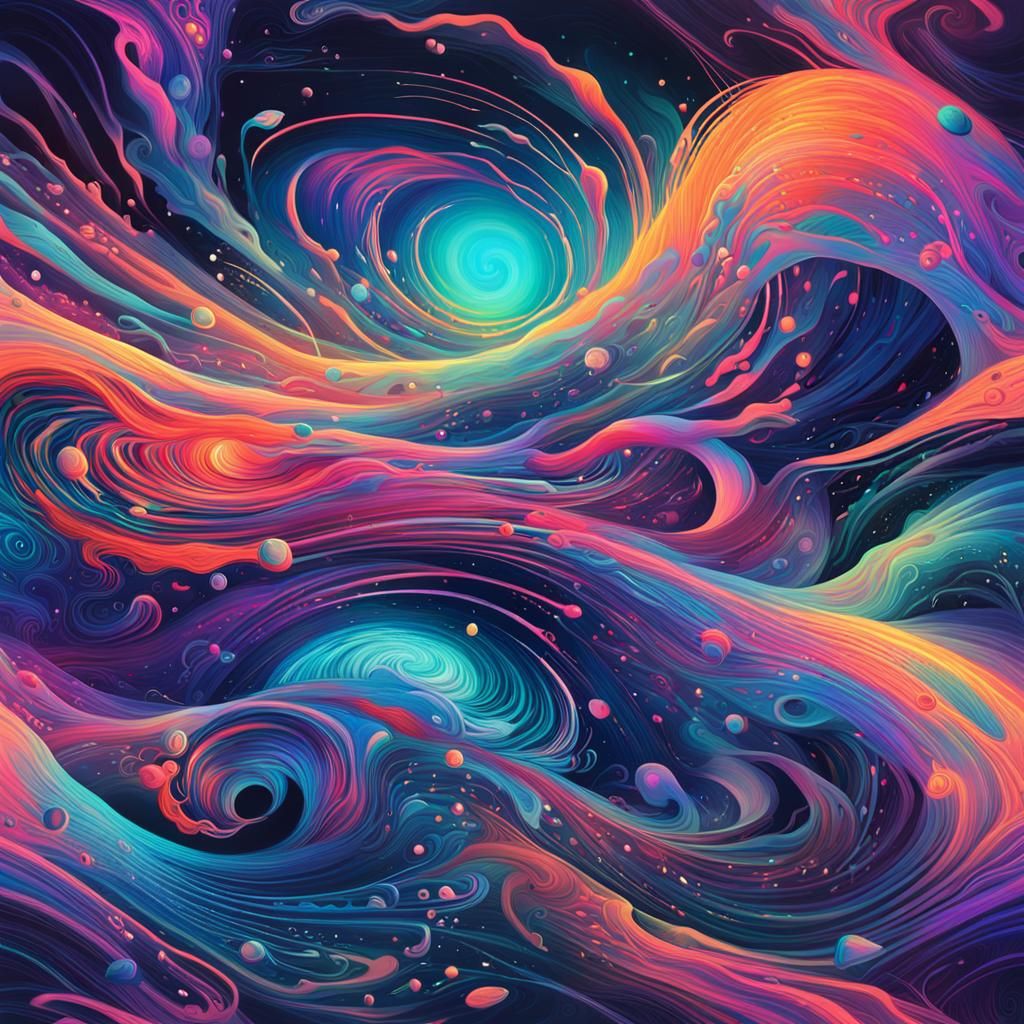 Iridescent Swirling Shapes in a Cybernetic Dreamscape