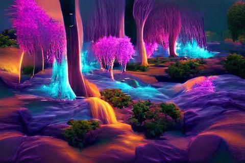 Glowing Fantasy Forest with Alien Flora in 3D