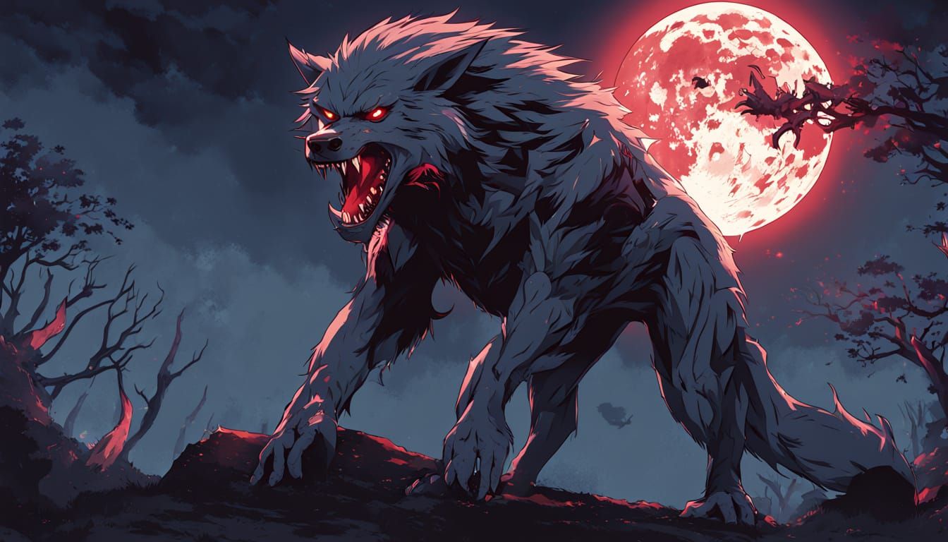 Dark Fantasy Anime Vampire Werewolf Hybrid Portrait