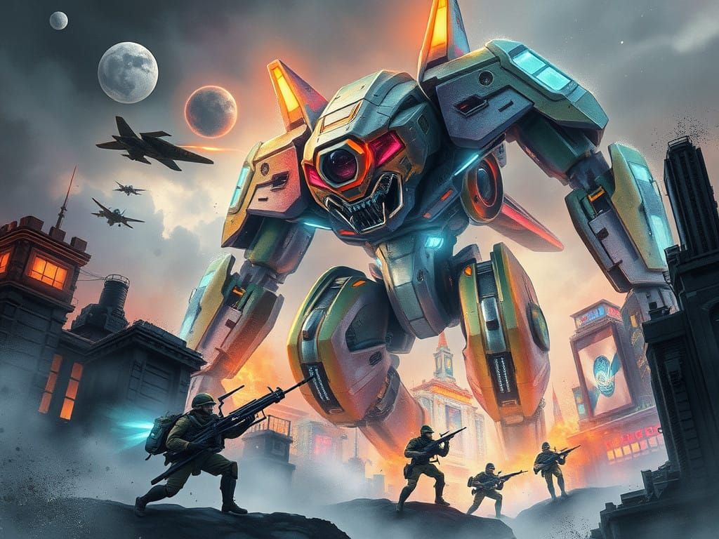 Ethereal Robot God Engulfs Futuristic City in Ultra Realisti...