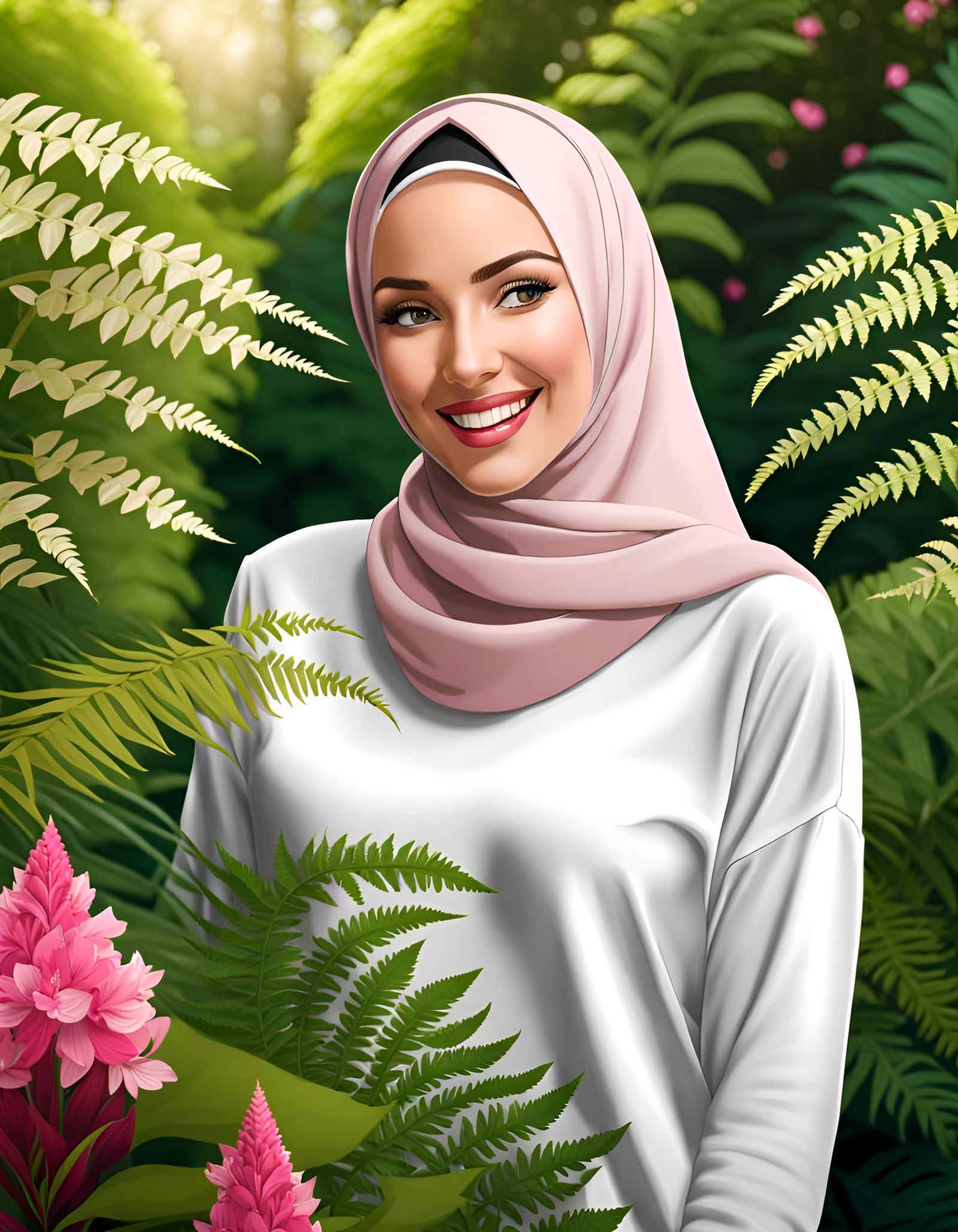 Beautiful Hijabi Woman in Botanic Garden