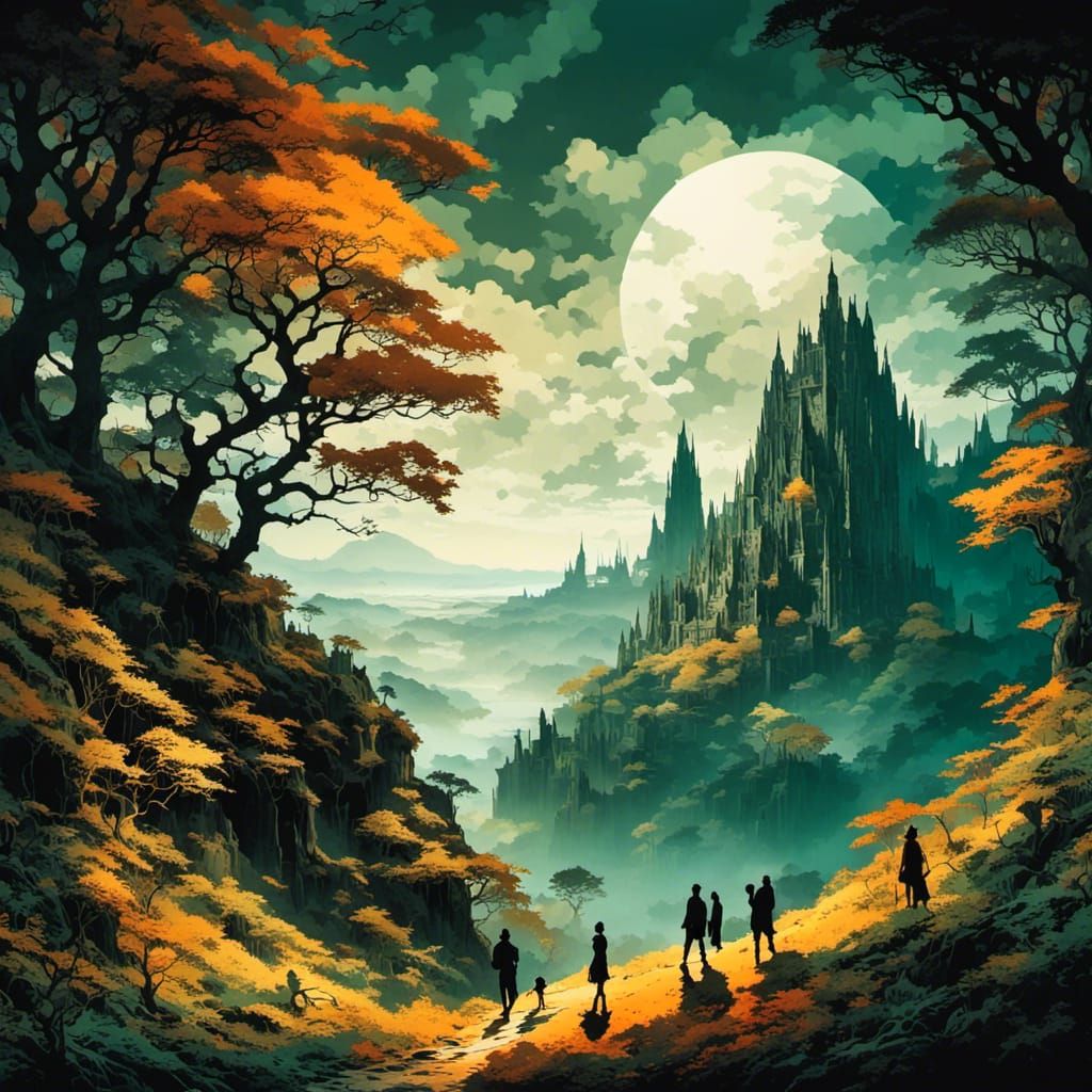 Dreamlike Landscape Silhouette in Digital Collage