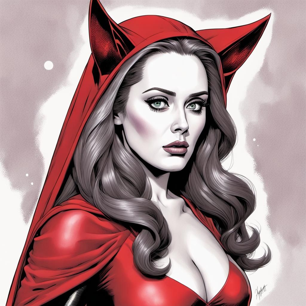 Adele as Scarlet Witch in Comic Book Style