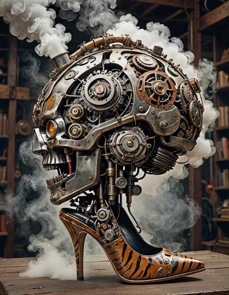 Steampunk Brain in Tiger High Heels
