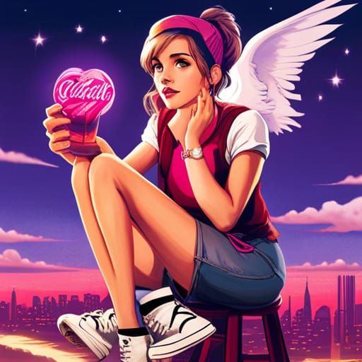 Happy Woman with Lollipop in Film Still