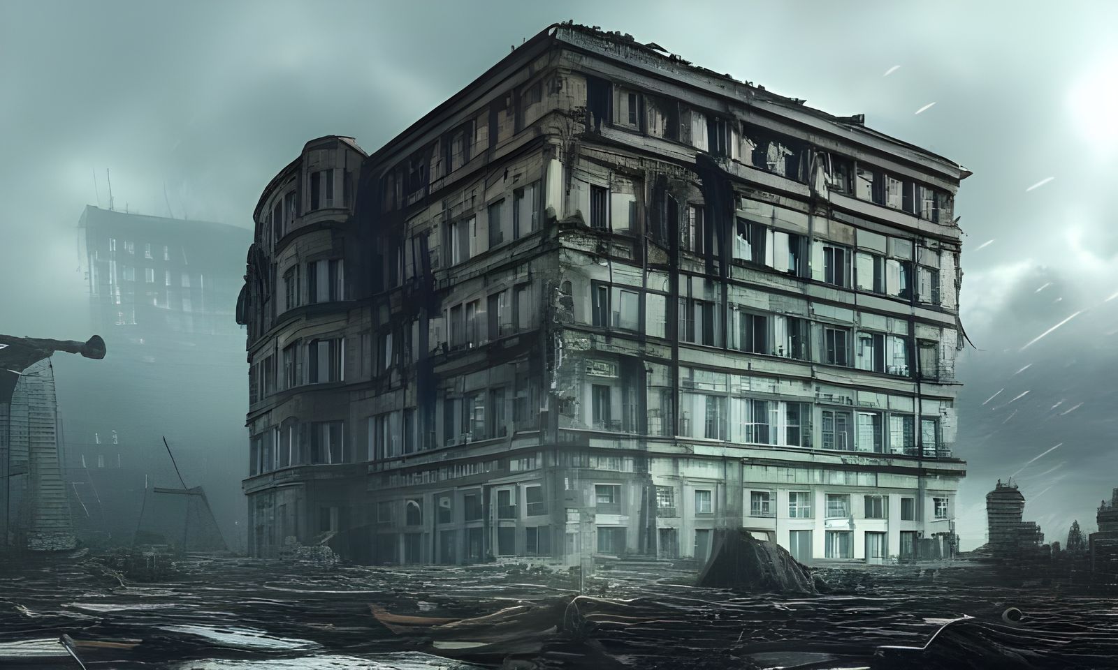 Decaying World Landscape: Ruined Office Buildings