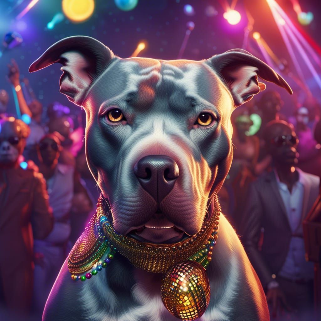 Luxury Pitbull Dog at Disco Party: Detailed Matte Painting
