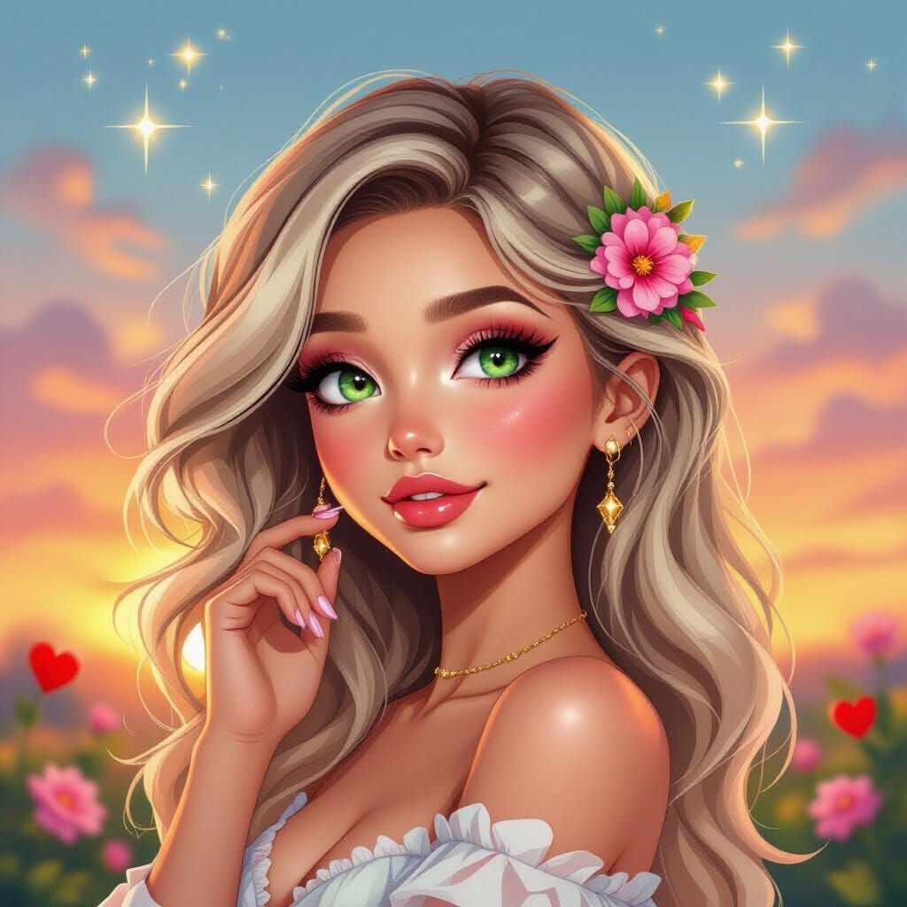 Elegant Cartoon Character with Glittery Details