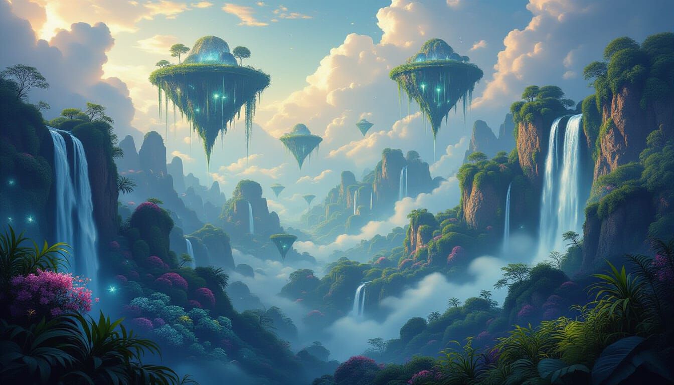 Bioluminescent Garden with Floating Islands: Surrealist Drea...