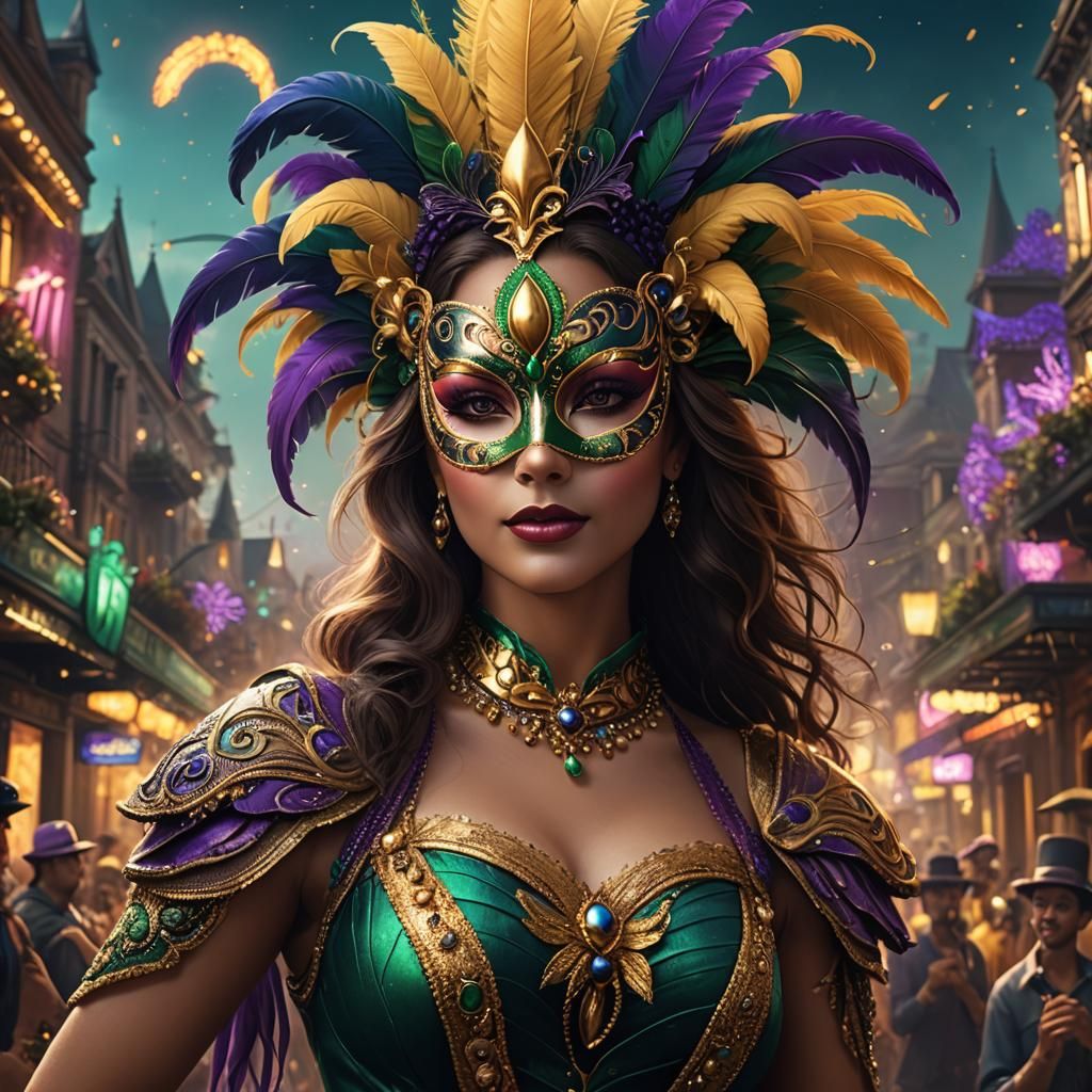 Woman in Mardi Gras Mask: Fantasy Concept Art