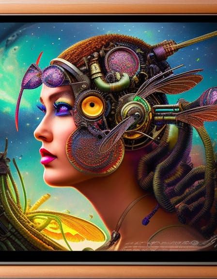 Dragonfly girl irisdicent clockpunk biopunk dieselpunk siren...