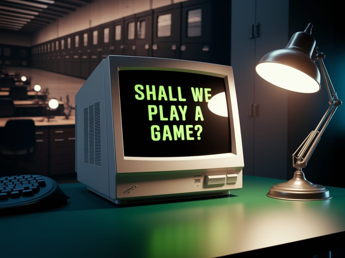 A Mysterious Office Scene with a Vintage Computer