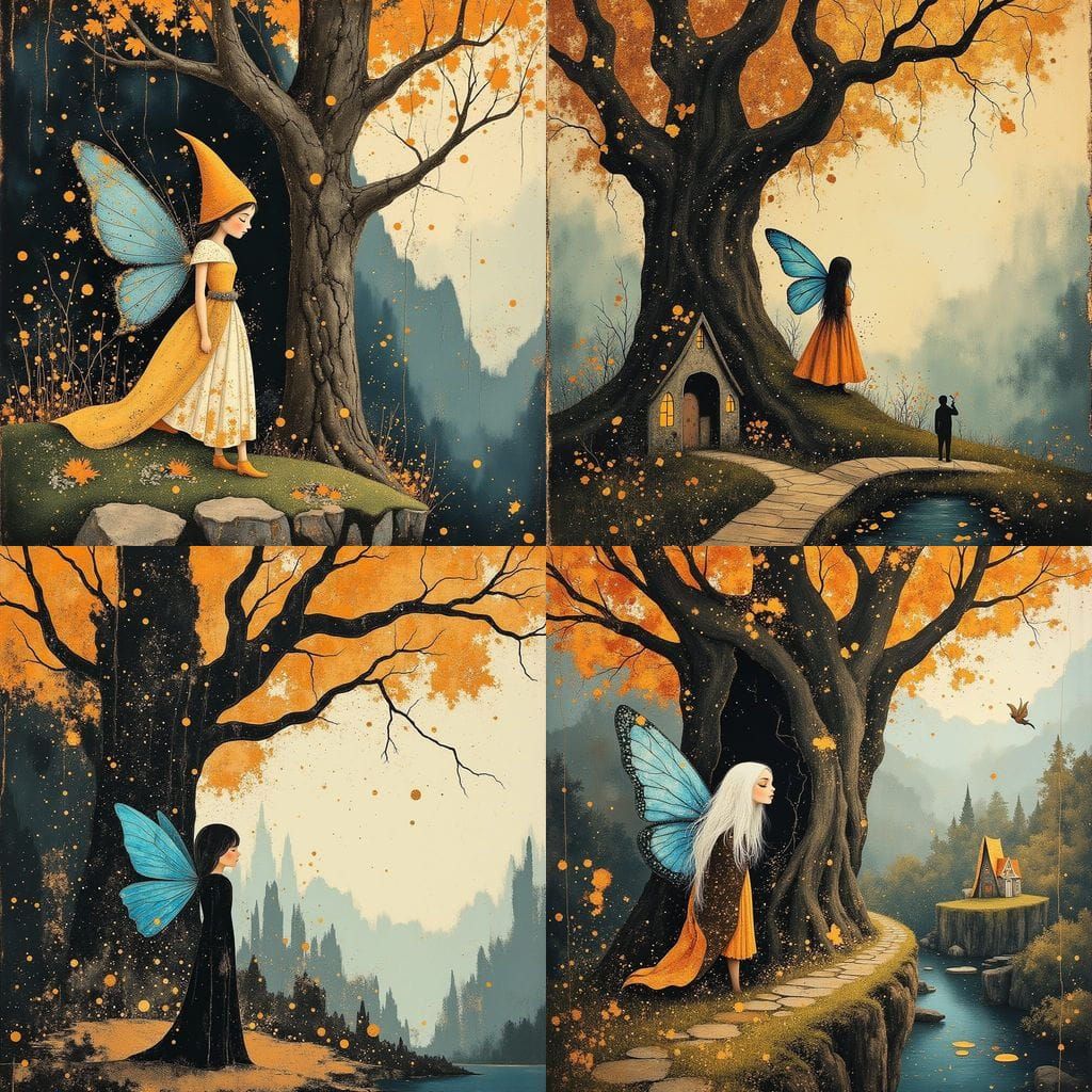 Gnome Fairy Kingdom at Autumn Tree Base