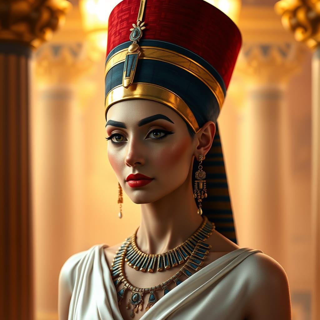 Regal Queen Nefertiti in Golden Splendor