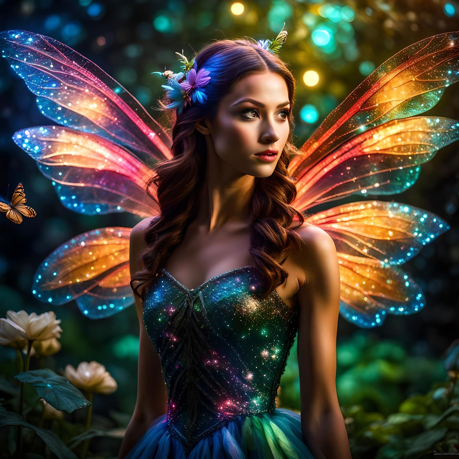 Bioluminescent Fairy in Enchanted Garden at Night