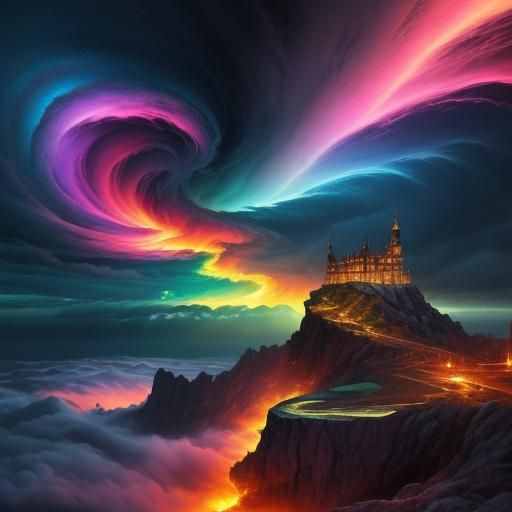 Colorful Tornado Sweeping Fantasy Landscape: Digital Art