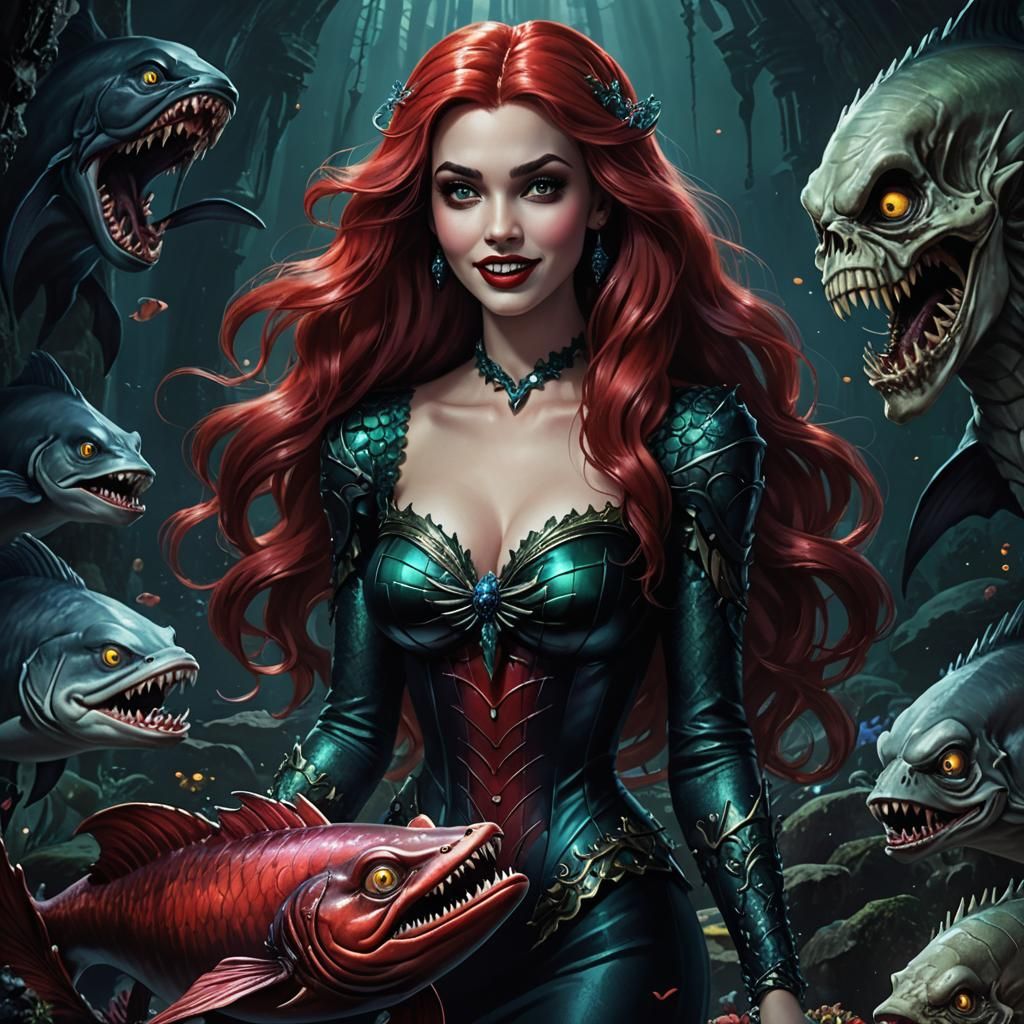 Vampiric Ariel in Dark Undersea Fantasy