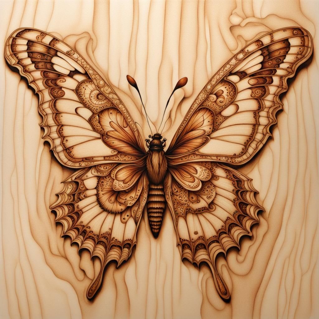 Detailed Butterfly in Pyrography Style