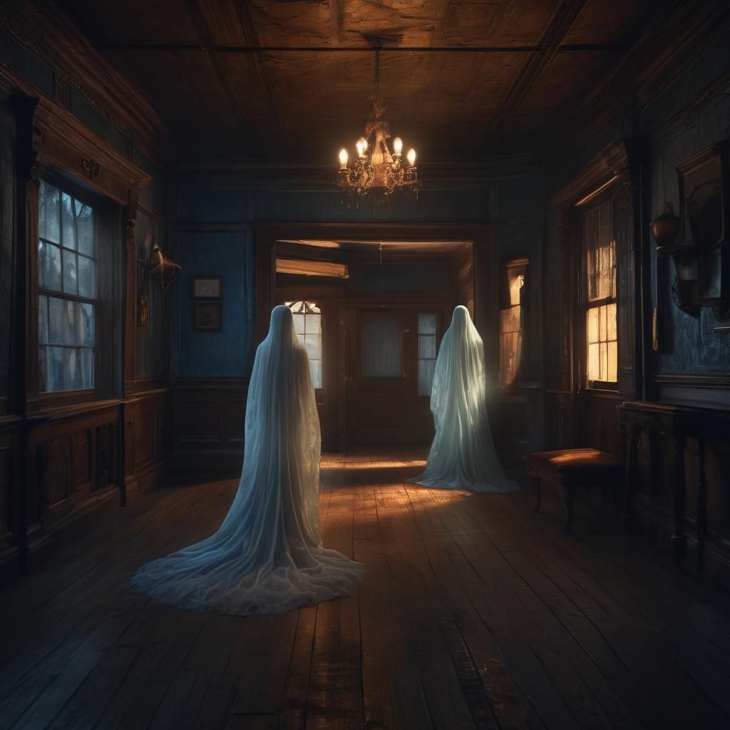 Eerie Ghost Glows in Victorian House: Matte Painting