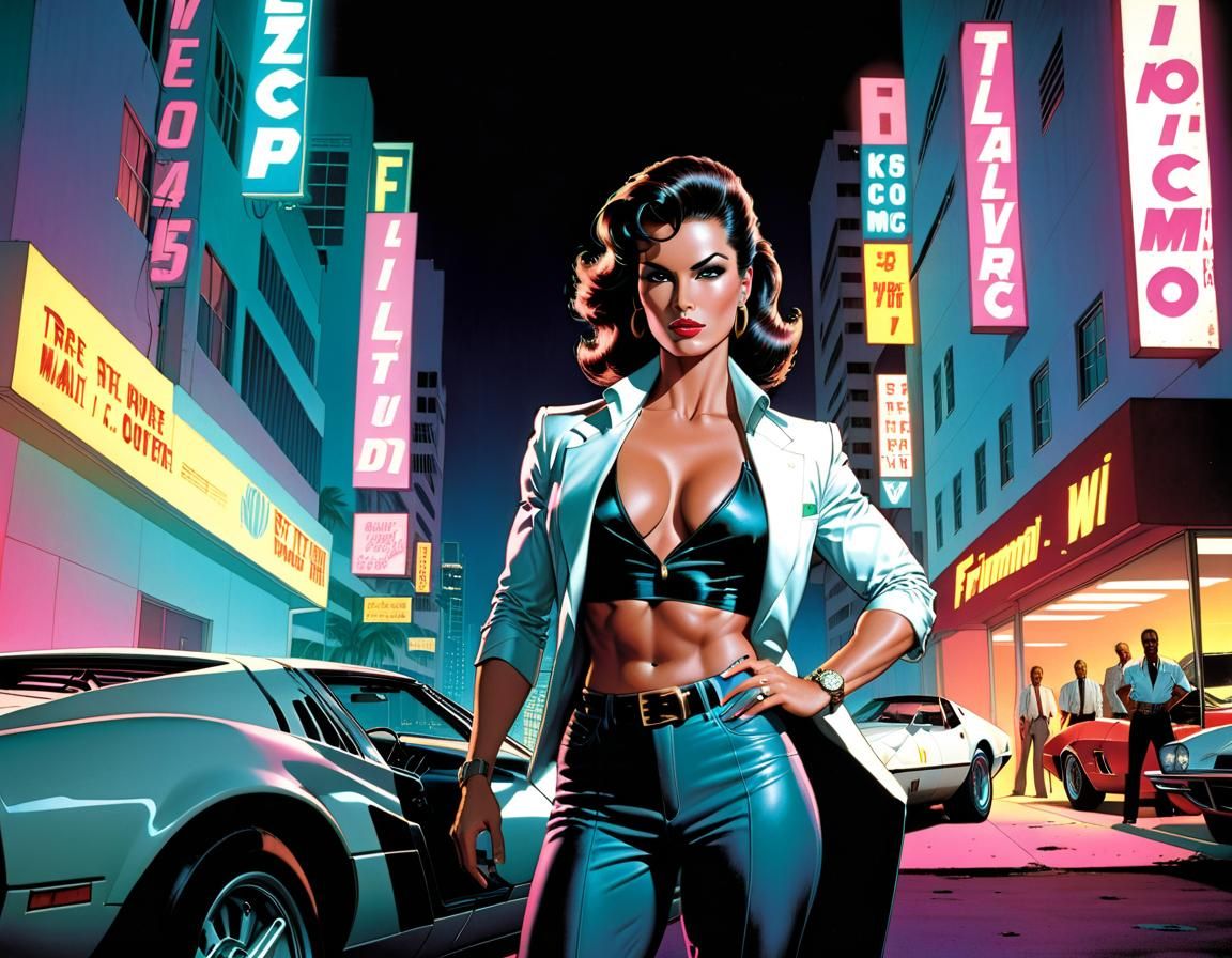 Female Detective in Miami Vice Comic Book Art
