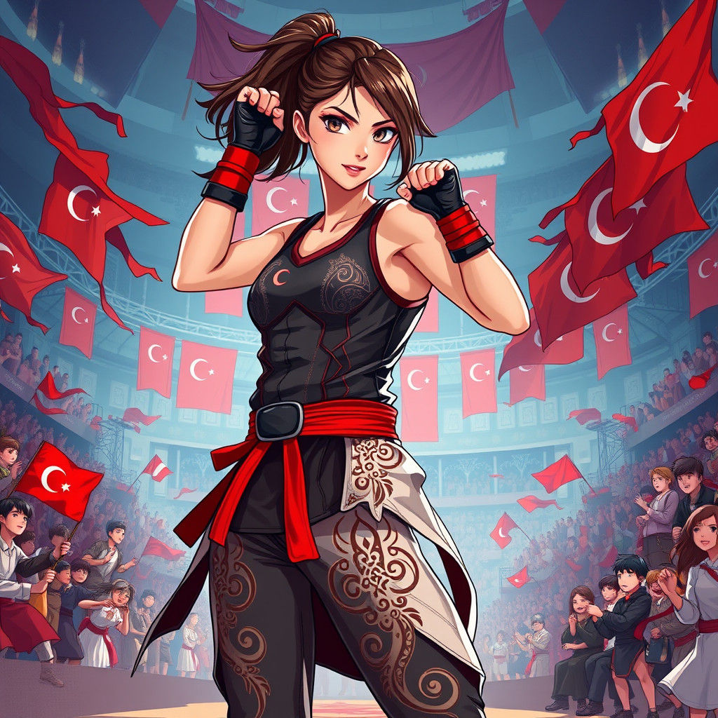 Turkish Fighter Girl in Manga Style Arena