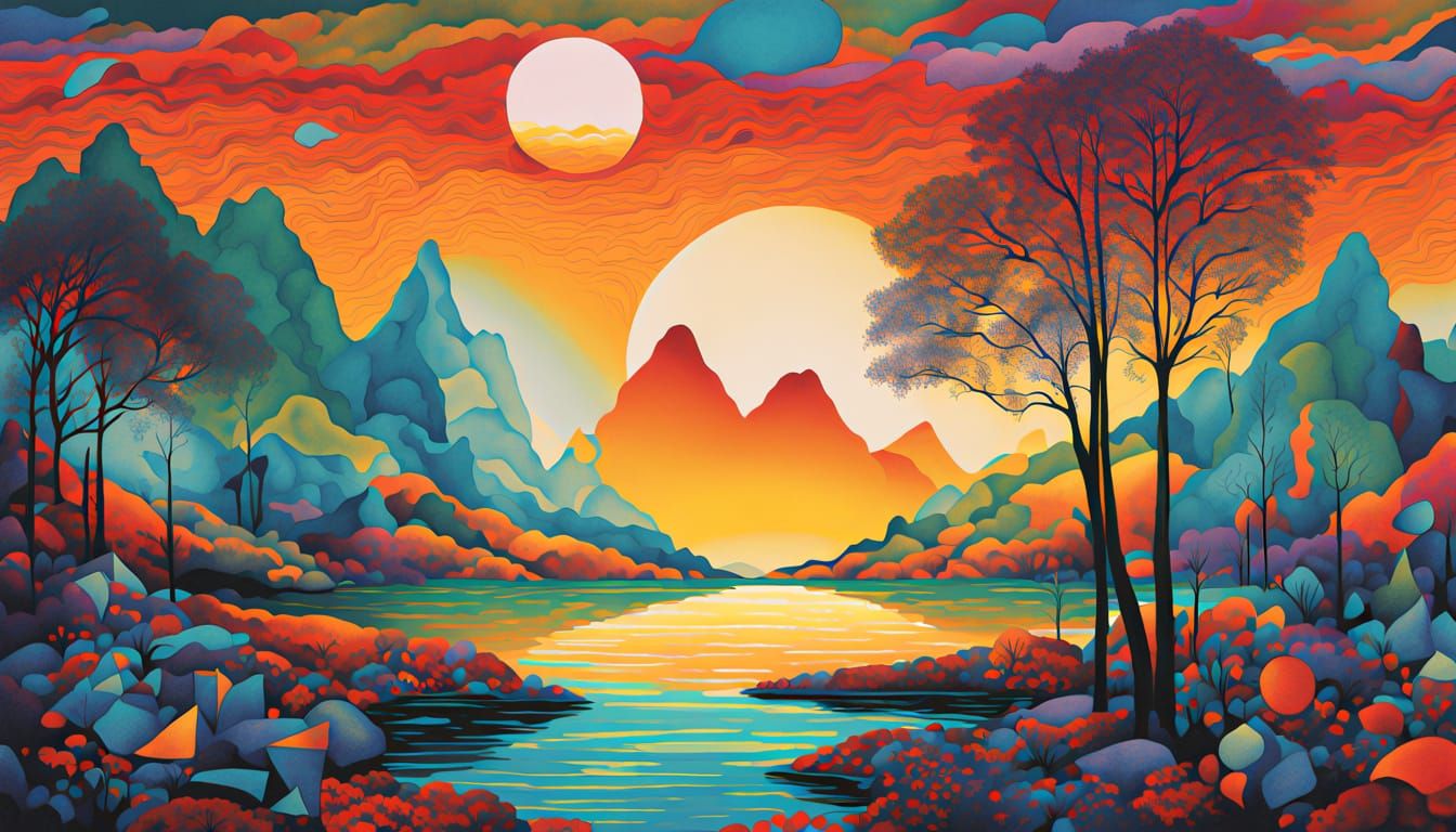 Futuristic Glitch Art with Veiled Woman and Sunset